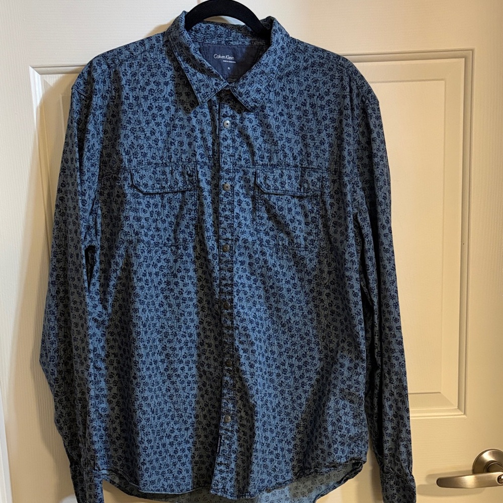 Calvin Klein Men's Dark Blue Floral Shirt